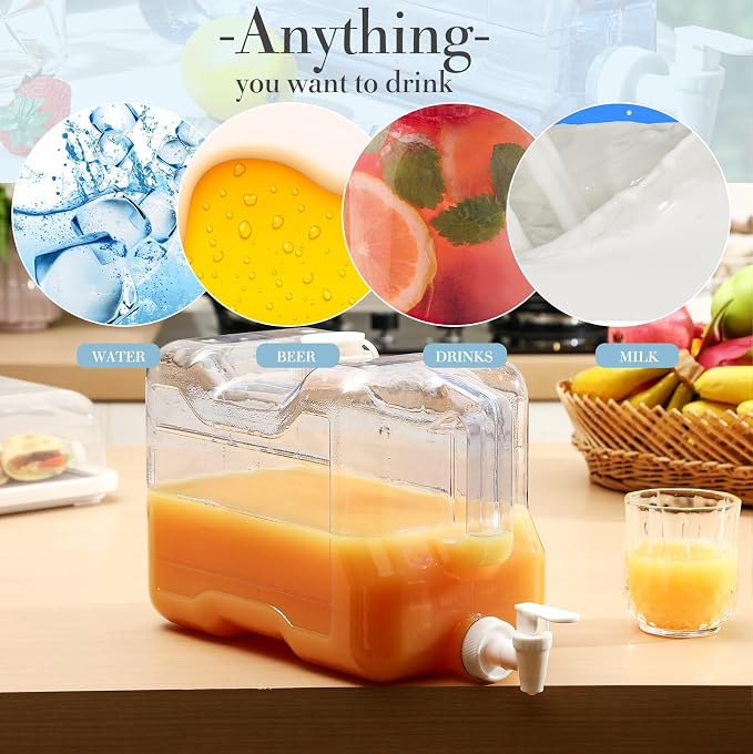 Funnymoom 4 Pcs Drink Water Dispenser for Fridge 2 Gallon Beverage Dispenser with Spigot Plastic Reusable Refrigerator Water Dispensers Waters Jug Container for Party Outdoors Camping Hiking Home