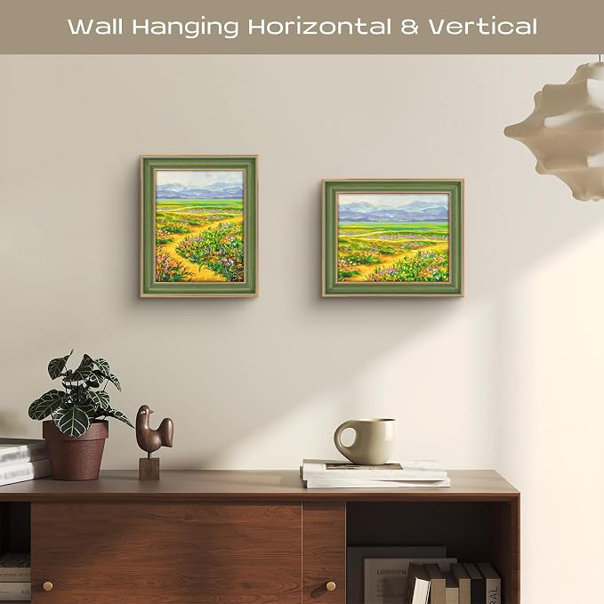 Golden State Art, 8x10 Green With Gold Trim Color Picture Frame - Easel Stand, Sawtooth Hanger - Real Glass, Landscape, Portrait Display - Great for Postcards, Photographs