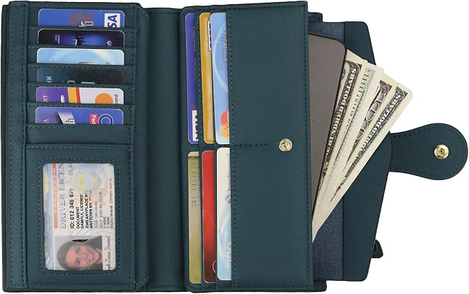 Travelambo Women's Wallet RFID Blocking Trifold Clutch Large Capacity Credit Card Holder Travel Purse