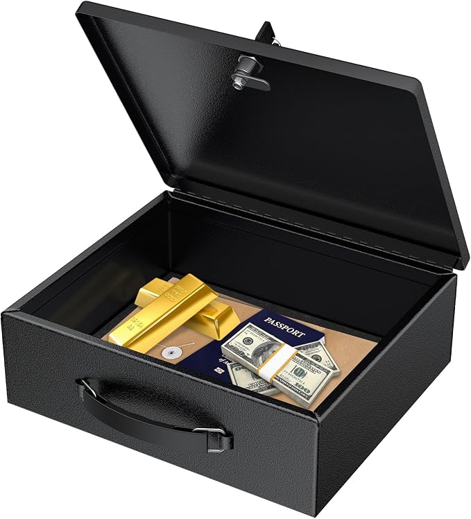 Uniclife Fireproof Document Box with Key Lock & Handle, 13" x 10.9" x 4.1" | Water-Resistant, Large Metal Lock Box for A4 Paper, Safe Box for Valuables, Passports & Cash