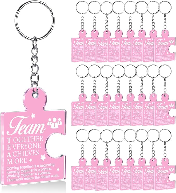 Team Appreciation Gifts Bulk Thank You Keychains for Coworkers | Gift Set for Employee, Staff, Teachers, Teamwork Puzzle Piece Keyring, Acrylic