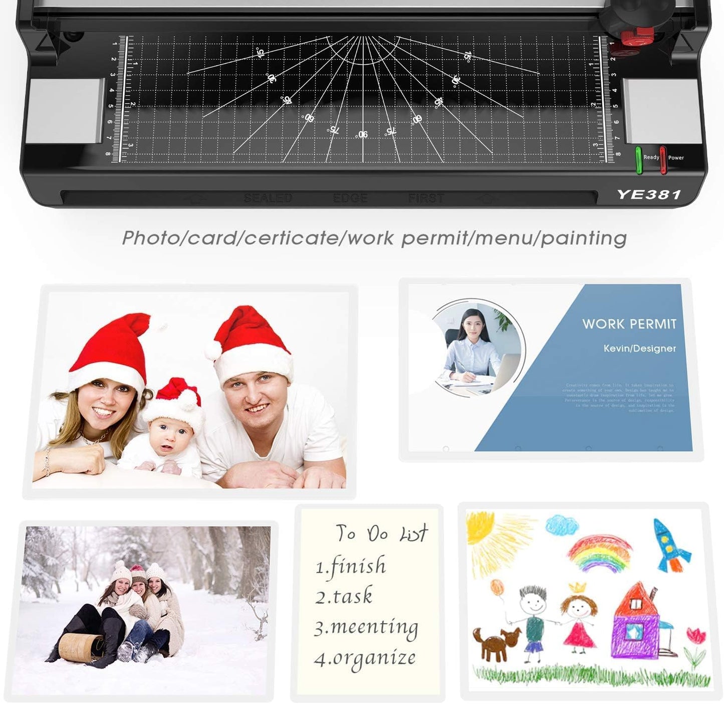 Laminator Machine for A3/A4/A6, YE381 13inch Thermal & Cold Laminating Machine for Home Office School Teacher Use with 50 Pouches, Paper Trimmer and Corner Rounder