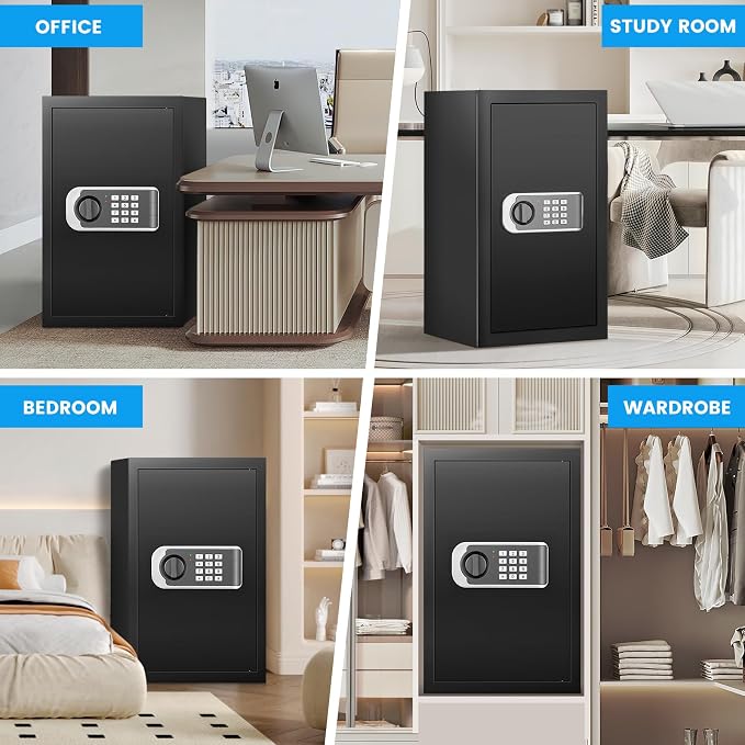 [23.6" Tall]Large Home Safe, 𝟒.𝟔 𝐂𝐮𝐟𝐭 Safe Box with Fireproof Waterproof Bag, Security Safes for Home with Programmable Keypad Keys, Smart Alert, Mute Mode, Anti-theft Digital Safe fo Valuables