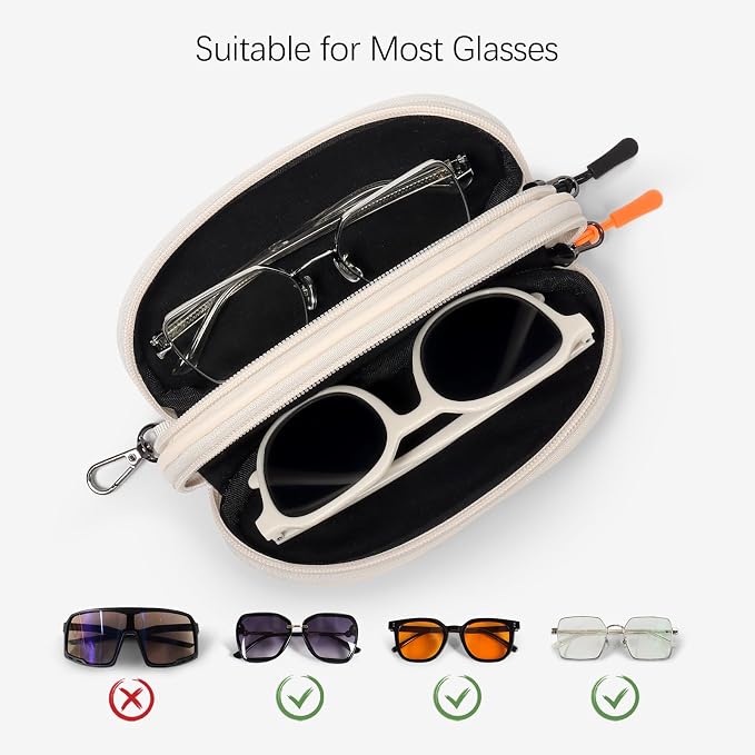 Double Eyeglasses Case Soft Portable Zipper Sunglasses Pouch with Keychain Clip for Men Women