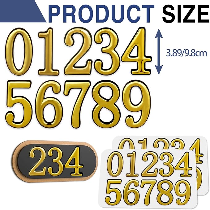opasyo 20 Pieces Mailbox Numbers for Outside 3.8 inch 0-9 Self-Adhesive Mail Box Numbers,3D Gold House Numbers for Mailbox, Apartment, House, Trash Bins,Office Hotel Room (Gold, 3.8inch)