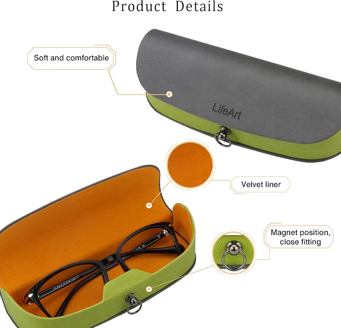 LifeArt Eyeglass Case Hard Shell, Portable Sunglass Case, Fashionable PU Leather Eyeglass Case, Lightweight