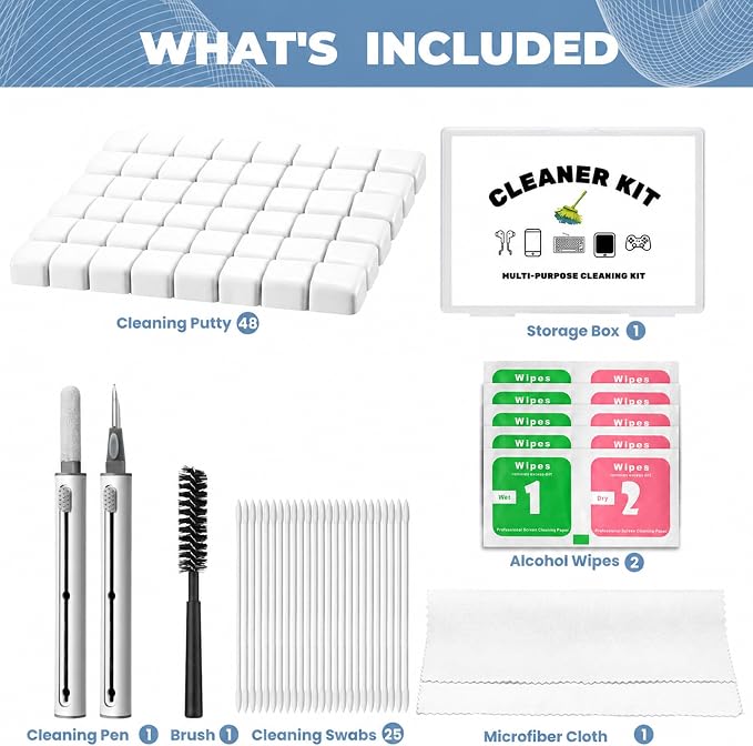 Upgraded for Airpod Cleaner Kit (81 PCS), Multi-Tool with Cleaning Pen, Putty & Swabs, Removes Earwax & Dust, Compatible with AirPods Pro 2 3, Earbud, Headphones, Phone & Charging Port, White