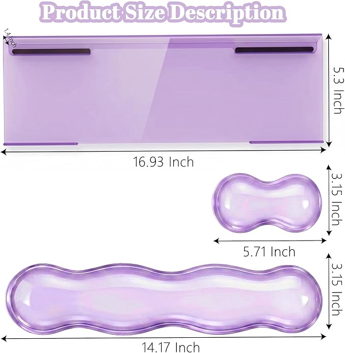 Computer Keyboard Stand Pad with Gel Wrist Rest Keyboard Pad Support with Comfortable Wrist Pad Easy Typing Ergonomic Tilted Acrylic Transparent Keyboard Riser Holder for Desktop Office Home Purple