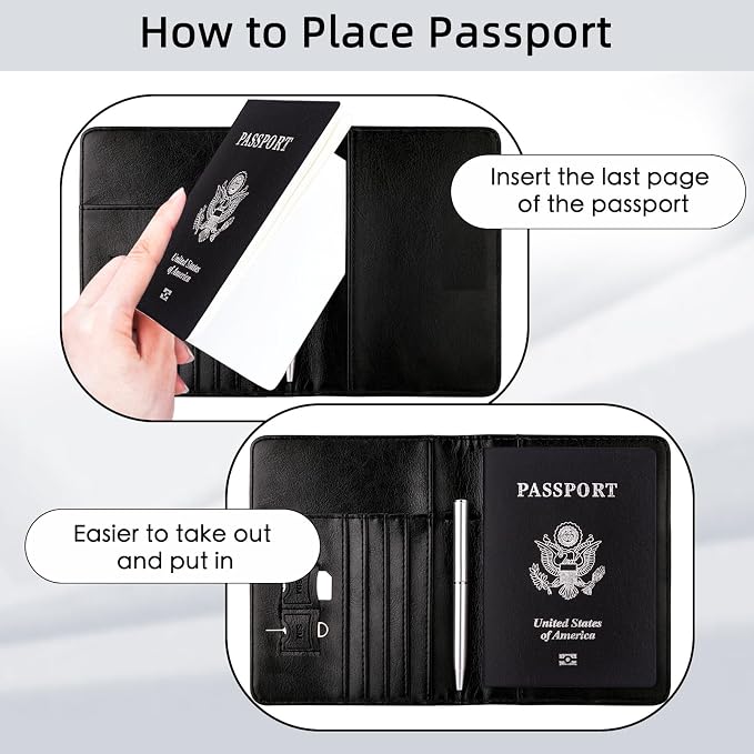 WALNEW Passport Holder for Travel, RFID Passport Cover Wallet for Women Men, PU Leather Passport Book Card Holder Case with Pen, Travelling Essentials for Flying | PU Leather Passport Cover Case with Pen Holder, Travel Must Haves Accessories, Passport ...
