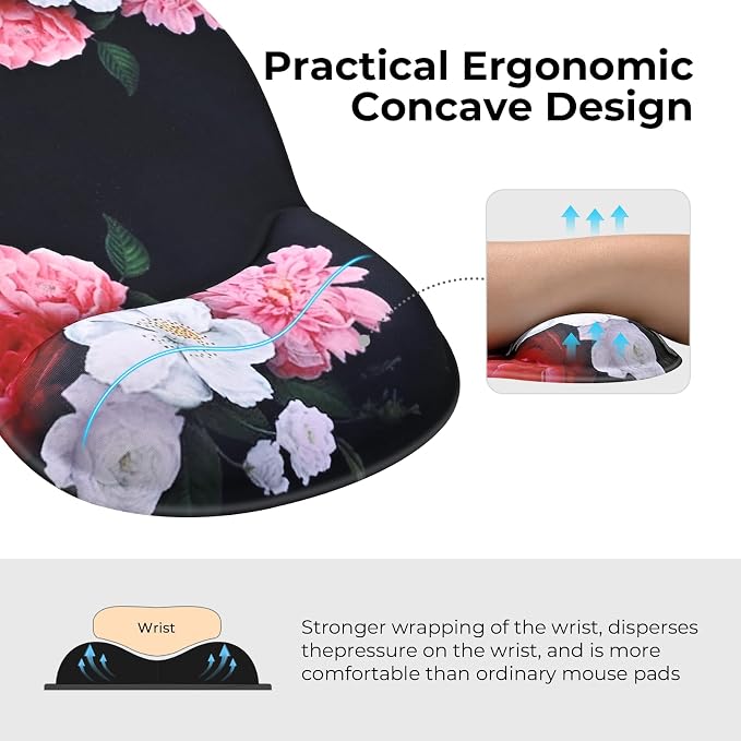 EooCoo Mouse Pad with Gel Wrist Rest, Ergonomic Mousepad Wrist Alignment | Middle Concave Design for Natural Wrist Alignment, Non-Slip Base Mousepad, Carpal Tunnel Relief, Office Desk Accessories