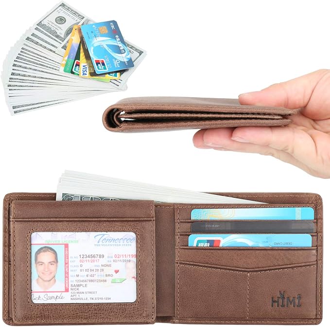 HIMI Wallet for Men-Genuine Leather RFID Blocking Bifold Stylish Wallet With 2 ID Window