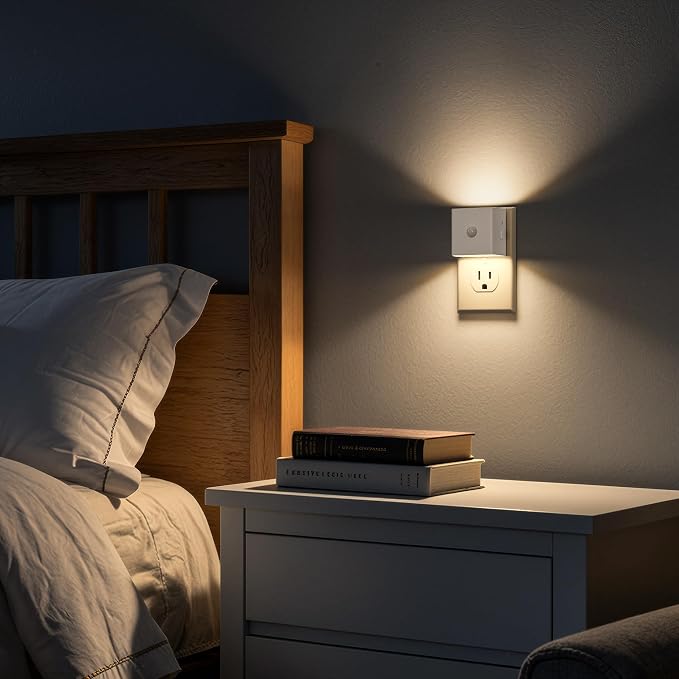 DORESshop LED Motion Sensor Night Light[2 Pack], Plug in Night Light with Motion Sensor, Brightness Adjustable Motion Activated Nightlight for Bedroom, Bathroom, Hallway, 3000K
