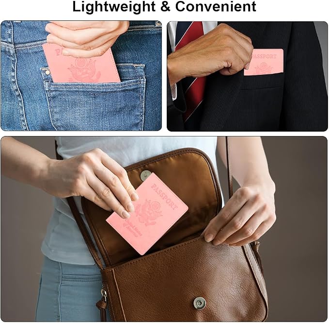 Passport Holder, Pink Passport Holder for Women, Travel Passport Wallet, 1 Pack Slim Passport Cover Travel Must Haves, Pu Leather Passport Case Protector International Travel Accessories