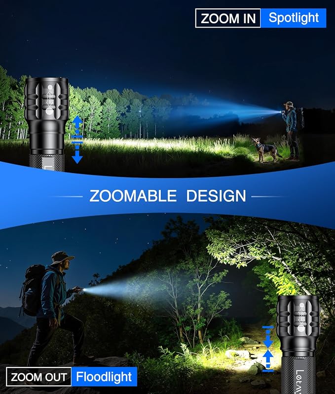 LETMY 4 Pack Rechargeable Flashlights High Lumens, 3 Modes Bright Small Flashlight for Home Tactical Flashlights Rechargeable, Zoomable LED Flashlights Waterproof for Outdoor,Camping Emergency