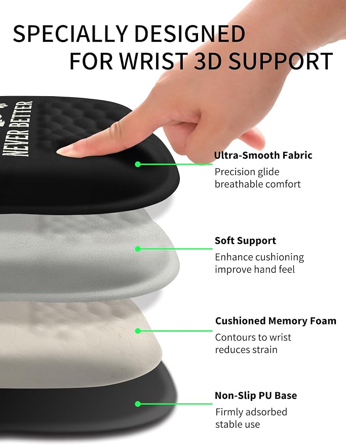 Hokafenle Ergonomic Wrist-Hugging Mouse Pad Wrist Support, U-Shaped Holding Wrist Rest Mousepad for Carpal Tunnel Pain Relief with Cushioned Memory Foam Slope Massage Bulge (10.2x8.3 in,Never Better)
