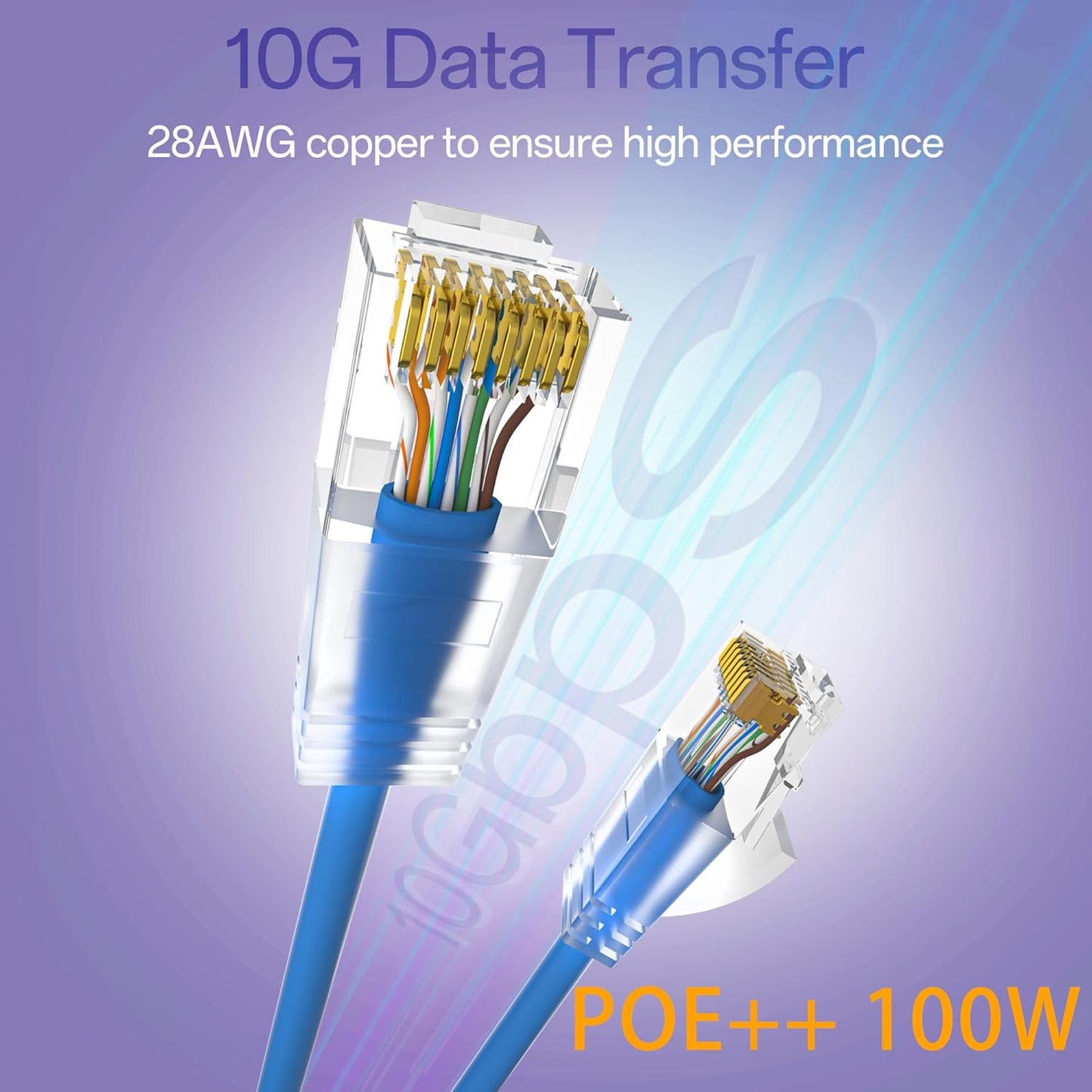 Cat6a Patch Cables 1ft (24 Pack) Slim, Cat6 Ethernet Patch Cable Pure Copper, Flexible Cat 6 Patch Cable 550MHZ 10G, Space-Saving Cat 6A Network Cables for Patch Panel, Blue