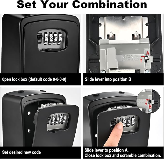 XXL Large Key Lock Box, 5.5"x4.1"x2.1", Upgraped Material | Waterproof Kirsite Combination Lockbox for Keys Outdoor, Portable Key Lock Box Wall Mount with Code (1 Pack, Black)