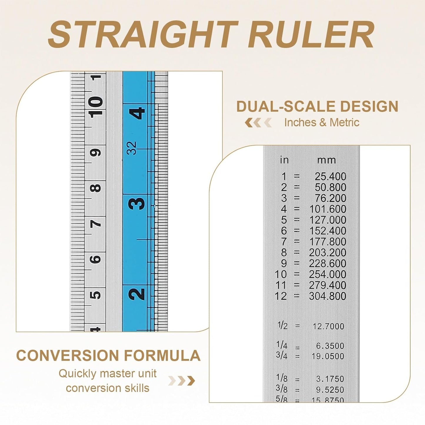 HARFINGTON 4pcs Metal Straight Ruler 30cm Metric SAE Aluminum Alloy Measuring Rulers Scale Tools with Hole for Measure Study Reading Classroom Office, Blue