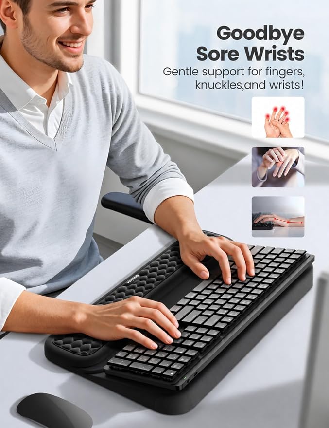 Vaydeer Wrist Rest with Keyboard Stand, Computer Wrist Support Pad, Ergonomic Keyboard Riser Holder Lift Tray with Wrist Pad, Soft Memory Foam Desk Cushion, Palm Hand Typing for Office Home Gift-Black