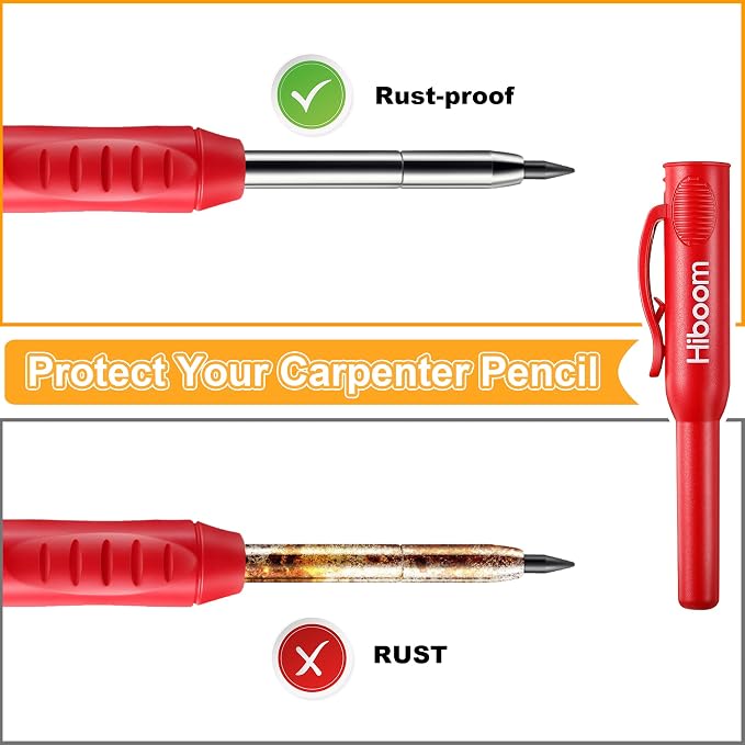 Hiboom 4 Pack Carpenter Pencil with 36 Refills Built In Sharpener (Multi) | Concrete Wood Metal, Deep Marking, Multi-Color Refills, 2.8mm Lead, Construction Work, Waterproof, Carpenter Builder DIY