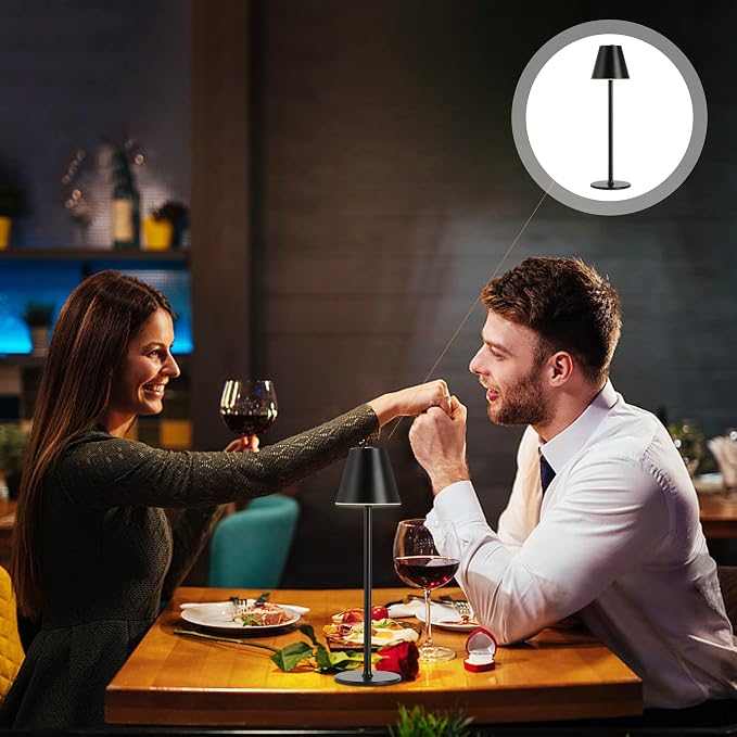 Timjorman 2-Pack Cordless Table Lamps - 5000mAh Rechargeable Battery Operated Desk Lamp, 3-Level Dimmable LED Night Light for Bedroom, Dining, Restaurant - Metal Design (Black 2-Pack)