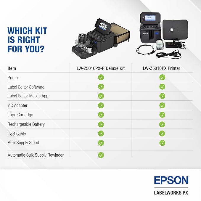 LABELWORKS Epson LW-Z5010PX Industrial Label Maker - Complete Printer Kit with Accessories, PX 147' Bulk Label Rolls, Desktop Printer