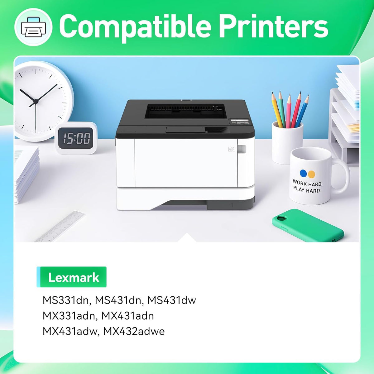 55B1000 Toner Cartridge with Chip Replacement for Lexmark 55B1000 55B1H00 Compatible with Lexmark MS331dn MS431dn MS431dw MX331adn MX431adn MX431adw MX432adwe MS331 MS431 MX331 MX431 Laser Printer Ink