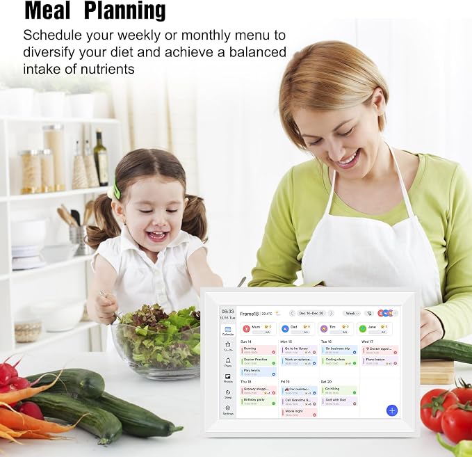 15.6" Smart Digital Wall Calendar Interactive Display for Family Schedules Wall Planner with Chore Charts Meal Planning Task Rewards 64GB Storage 1920x1080P IPS Touchscreen Digital Picture Frame White