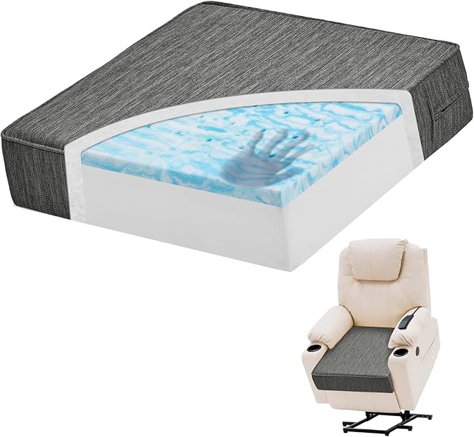 baibu Dual-Layer Gel Memory Foam Recliner Cushions for Elderly, 18x18x4 Inch Thick Non-Slip Recliner Seat Cushion Suitable for Couches, Armchair, Wheelchair, Gray