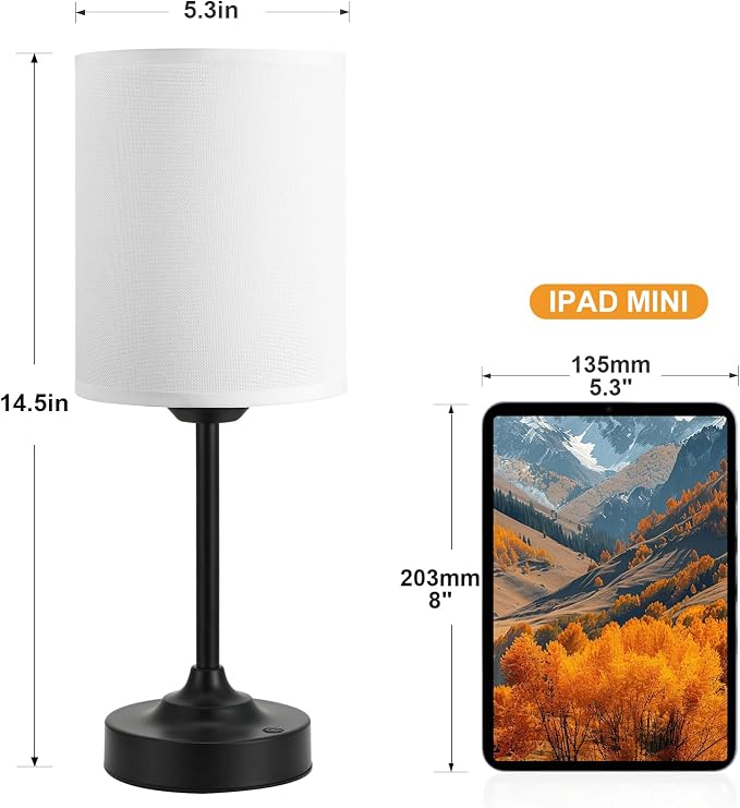 Touch Control Cordlss Table Lamp, USB-C Rechargeable Lamp with Stepless Dimming, 4000mAh Battery Operated Bedside Lamp for Bedroom, Living Room, Night Light & Emergency Lighting, Black, 1 Pack