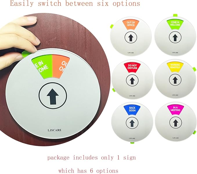 Office Door Sign, Do Not Disturb/Come in Welcome/Out of Office/In a Meeting/Back Soon/Working Remotely 6 Options, LJSCARE Privacy Door Sign 6 inch (Silver)