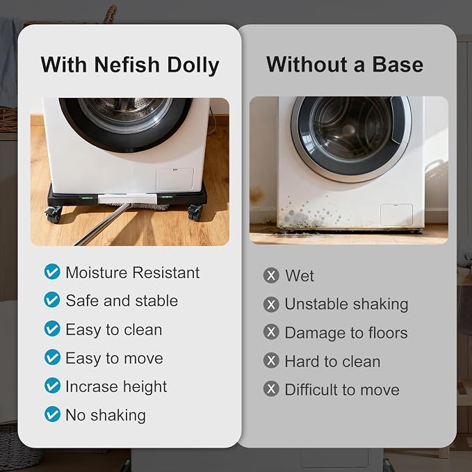 Nefish Furniture Dolly Adjustable Mini Fridge Stand with Wheels Washing Machine Stand Mobile Roller with 4 Locking Swivel Wheel Universal Mobile Base Moving Cart for Dryer Refrigerator