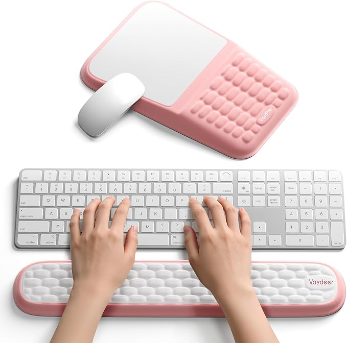 2-in-1 Keyboard & Mouse Wrist Rest Set – Ergonomic Pain-Relief Support, Memory Foam Wrist Cushion with 8° Slope & Massage Nubs, Non-Slip PU Base, Relieves Wrist Pain & Carpal Tunnel from Long Typing