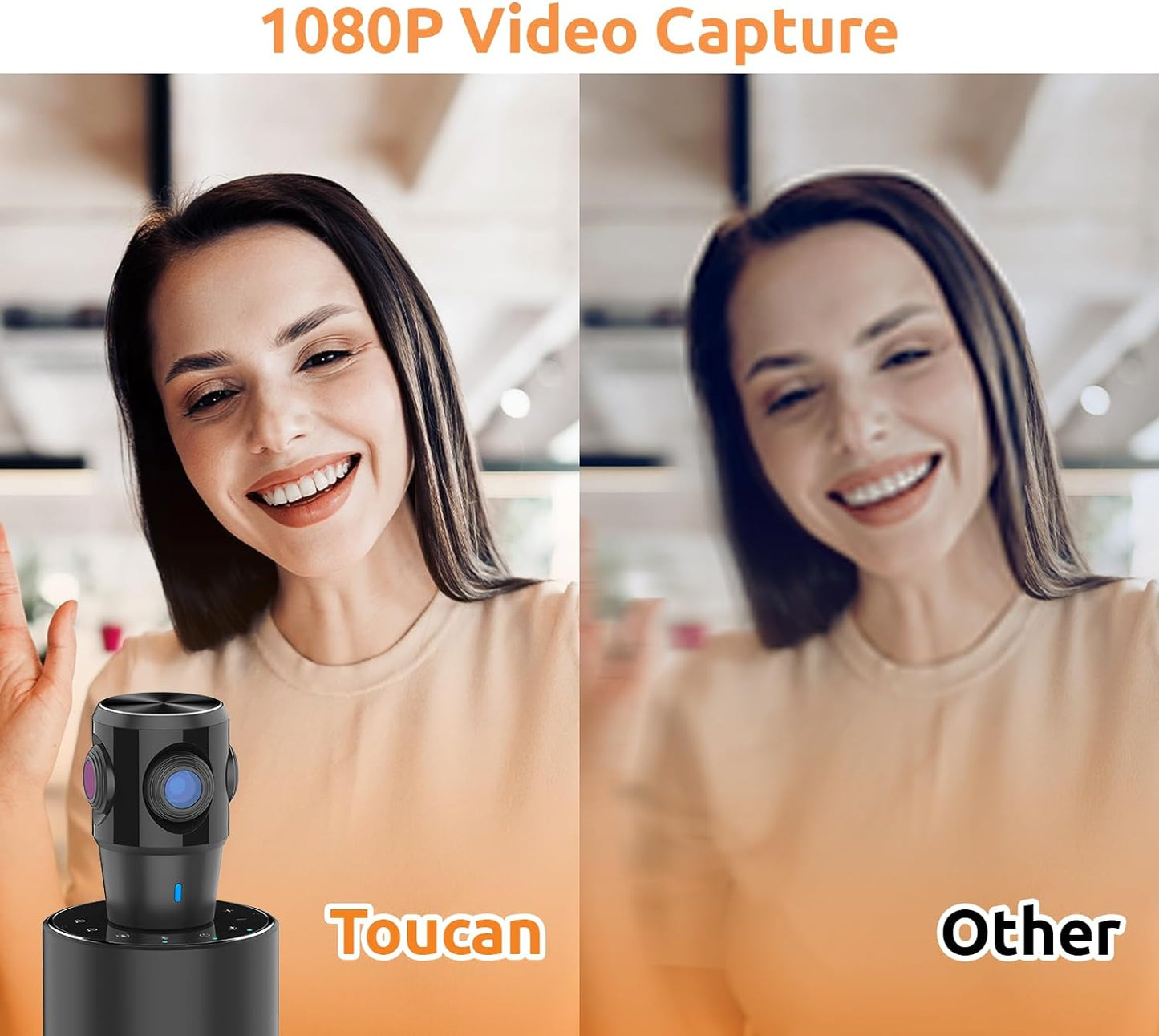 TOUCAN 360-Degree Video Conference Camera, 1080p HD Webcam with 4 Noise Reduction Mics, Speaker, AI Tracking, Works with Zoom, Google Voice, Microsoft Teams and More, for PC/Mac/Tablet