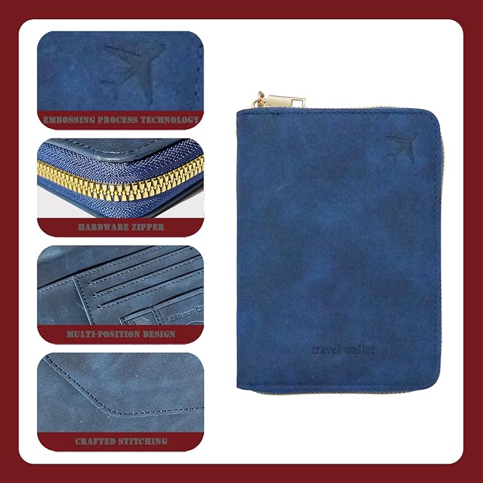 Passport Holder with Tether and Carabiner Clip to Prevent Loss and Theft, Rfid Passport Holder for Travel, Passport Cover, Wallet & Case for Men and Women (Blue - Tether and Carabiner)