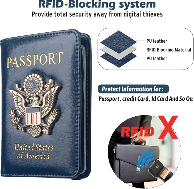 Coowayze Passport Holder for Men Women RFID Blocking US Passport Cover Case, Waterproof Leather Passport Book Protector with Vaccine Card Slot Travel Document Organizer