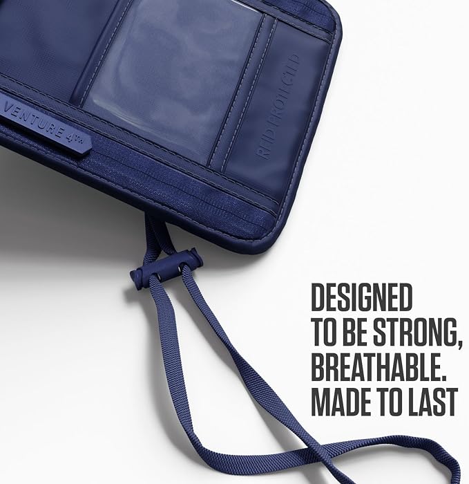 VENTURE 4TH Travel Neck Wallet, RFID Blocking Passport Holder - Sleek Navy