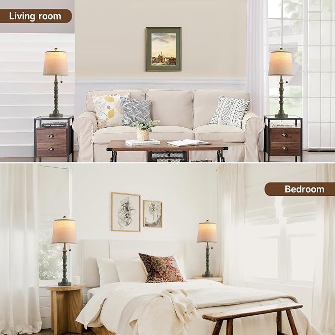 Lamps Set of 2 Modern Farmhouse Table Lamp Bedside Reading Lamps Living Room End Tables Set Lamps for Night Stands Bedroom Night Lamp,High 26.25 Inch,Turquoise,With Fabric Lamp Shade,Bulb Not Included
