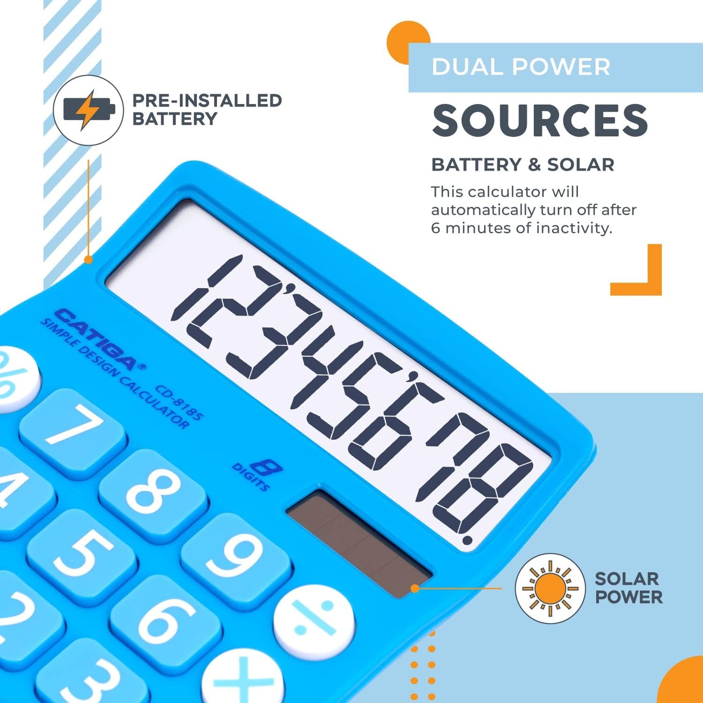 CATIGA Desktop Calculator 8 Digit with Solar Power and LCD Display, Big Buttons, for Home, Office, School, Class and Business, 4 Function Small Basic Calculators for Desk, CD-8185