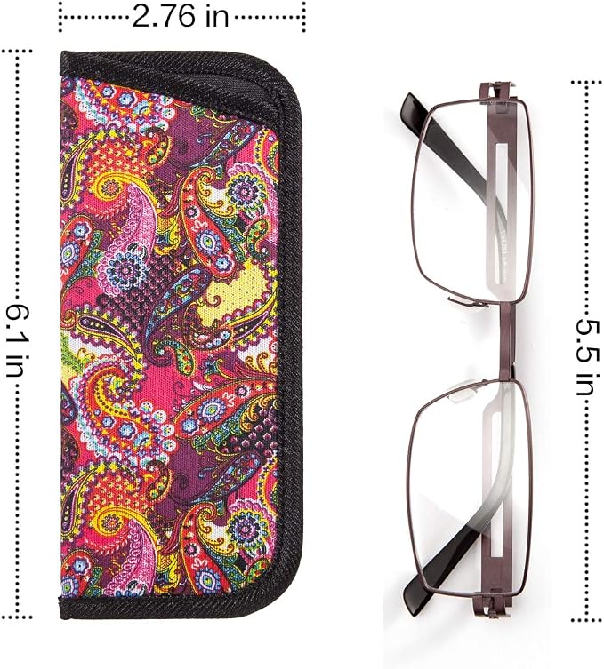 TRIUMPH VISION 3 Pack Reading Glasses Pouch Soft Case Eyeglass Sleeve Slim | Alternative to Bulky Case in bag, Lightweight Lined Padded Protect Optical lens Slip in, Cute Pattern Portable for Daily Use