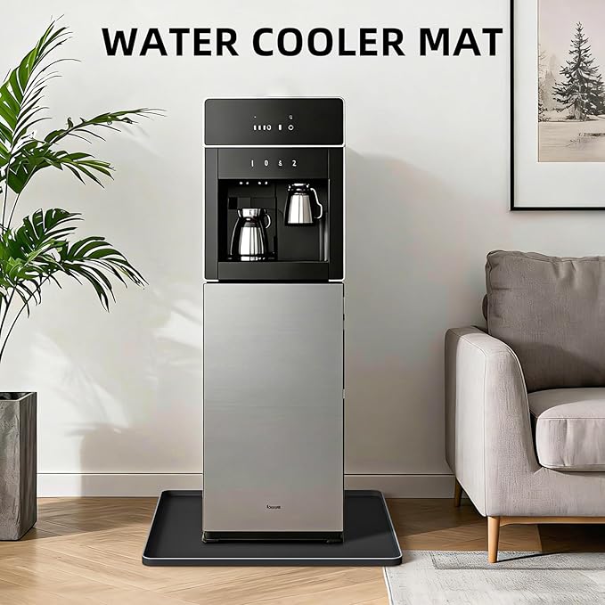 Water Cooler Mat 19.7x19.7 Inch - Soft Silicone Mat with Raised Edges, Waterproof Silicone Tray to Prevent Leak & Floor Damage, Anti-Slip Pad for Mini Fridge, Humidifier, Ice Maker, Black