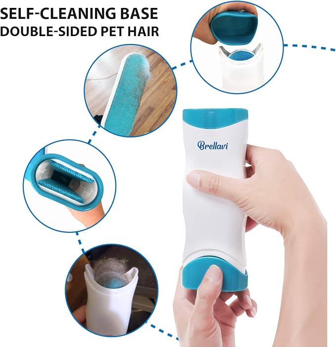 Pet Hair Remover for Clothes: Reusable Dog Cat Fur Lint Removal Brush for Clothes Furniture Couch Carpet Bed Car Seat - Self-Cleaning for Pet Owners (Fresh Blue, 1 Pack)