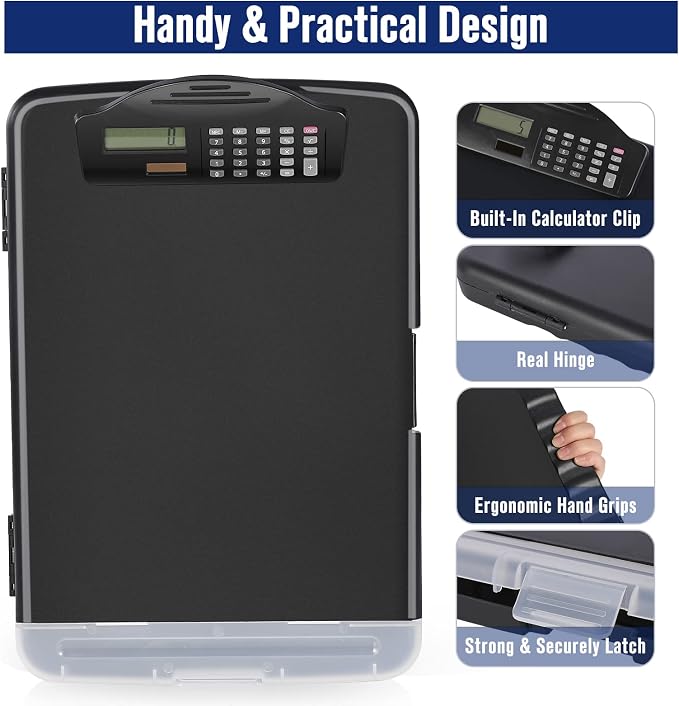 Sunnyclip Clipboard with Storage & Calculator, [20% Thicker] Heavy Duty Plastic Clip Board, Large Capacity Letter Size Side Opening Nursing Slimcase with Pen Holder|Smooth Writing Office Supply