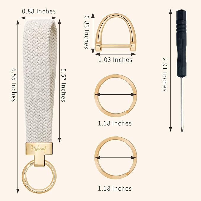 Fishent Stretchy Wristlet Keychain, Cute Key Chain, Woven Wrist Lanyard for Car Keys with 3 Keyrings and D-ring for Women Men