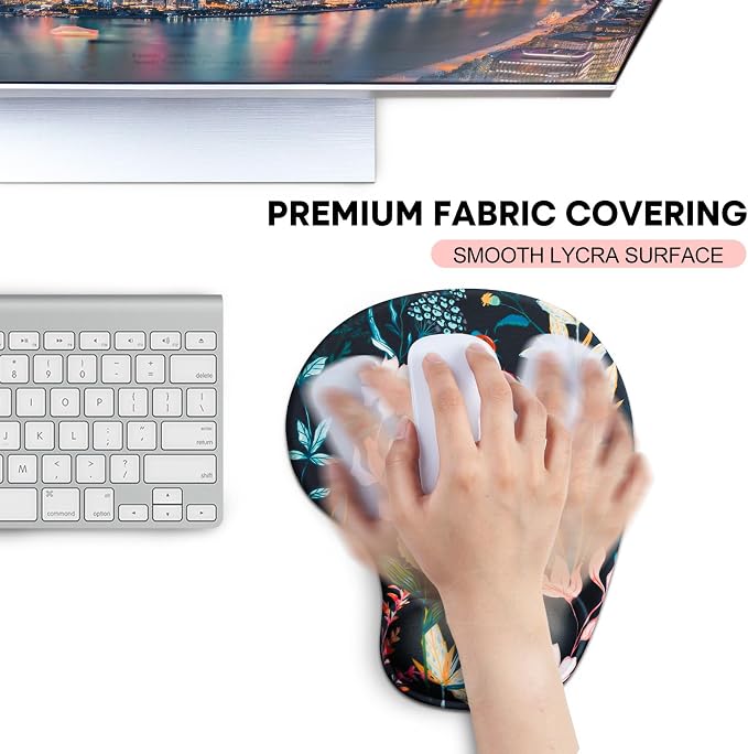 JIKIOU Ergonomic Mouse Pad with Gel Wrist Rest 2Pack, Portable Small Flower | Upgraded-Prevent Gel Leakage, Ergonomic Design for Pain Relief, Cooling Gel filled, Smooth Lycra Surface, Non-Slip PU Base