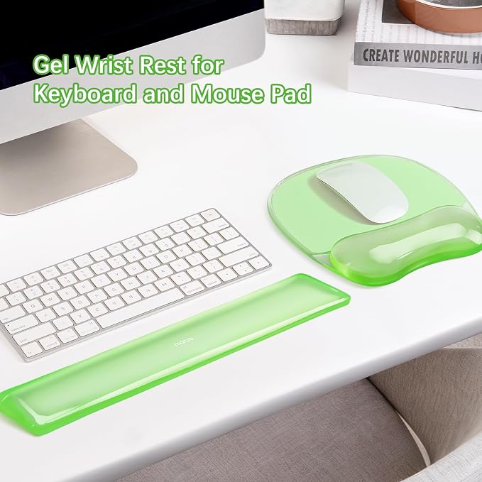 MOSISO Cooling Gel Wrist Rest Support for Mouse Pad&Keyboard Set, Green | Irregular Oval Ergonomic Mousepad Keyboard Pad Non-Slip Base Home/Office Pain Relief&Gel Easy Typing Pad for Computer Laptop