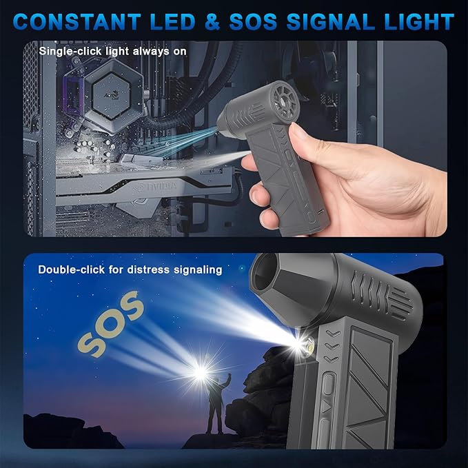 4-in-1 Compressed Air Duster with Light, Handheld Car Vacuum/Air Blower/Pump/Inflate 130000RPM Adjustable Electric Vacuum Cleaner for Computer Keyboard Car Home(Gray)