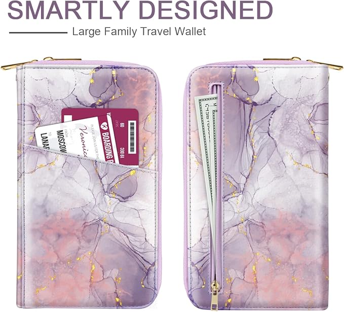 Family Passport Holder Wallet RFID Blocking Document Organizer | PU Leather Mulit-purpose Travel Wallet Credit Cards Case for Women Men, Smokey