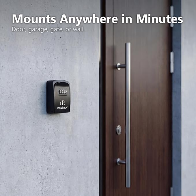 Iron Lock® Small Wall Mount Key Lock Box for Keys Outside (Black) | Combination Lock, Resettable 4-Digit Code, Screw-In Wall Mount, Weather-Resistant Metal, No Battery or App, Holds 2 to 5 Keys