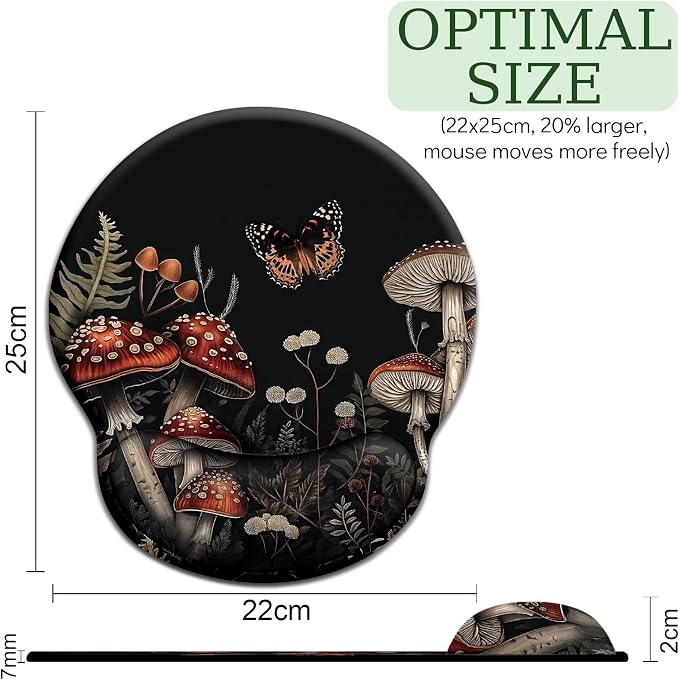 LIMKRIAN Ergonomic Mouse Pad with Gel Wrist Rest, Mushroom Desk Decor | Non-Slip PU Base, Smooth Surface, Cooling Gel Eases Wrist Pain, Cute Mousepad for Laptop, Computer, Office Desk Accessories
